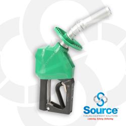 11B Series Green B5 Diesel Pressure-Sensing Automatic Prepay Nozzle With 3/4 Inch NPT Inlet, 2-Piece Hand Insulator, Aluminum Spout, Fillguard Splash Guard, And 2-Position Hold-Open Rack. UL 2586 Listed. 11B Series Green B5 Diesel Pressure-Sensing Automatic Prepay Nozzle With 3/4 Inch NPT Inlet, 2-Piece Hand Insulator, Aluminum Spout, Fillguard Splash Guard, And 2-Position Hold-Open Rack. UL 2586 Listed.