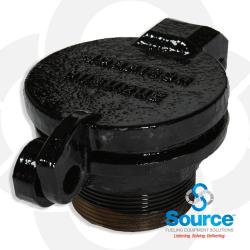 2 Inch Cast Iron Hinged Style Fill Cap Male Thread - Powder Coated Black 2 Inch Cast Iron Hinged Style Fill Cap Male Thread - Powder Coated Black