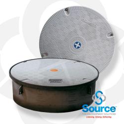 44-1/4 Inch Fiberglass Composite Plain Grey Cover Manhole With Recessed Handle 10 Inch Skirt 44-1/4 Inch Fiberglass Composite Plain Grey Cover Manhole With Recessed Handle 10 Inch Skirt
