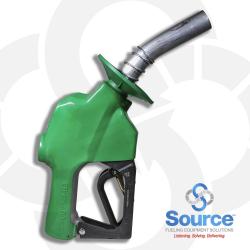 7HB Series Green Diesel/B5 Pressure-Sensing Automatic Prepay Nozzle With 1 Inch NPT Inlet, 1-Piece Hand Insulator, Aluminum Spout, And 3-Position Hold-Open Rack, Without Spout Ring. UL 2586 Listed. 7HB Series Green Diesel/B5 Pressure-Sensing Automatic Prepay Nozzle With 1 Inch NPT Inlet, 1-Piece Hand Insulator, Aluminum Spout, And 3-Position Hold-Open Rack, Without Spout Ring. UL 2586 Listed.