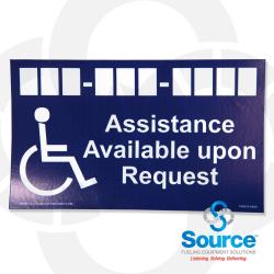 3 Inch x 5 Inch ADA Decal, White Text/Blue Background, Assistance Available Upon Request 3 Inch x 5 Inch ADA Decal, White Text/Blue Background, Assistance Available Upon Request