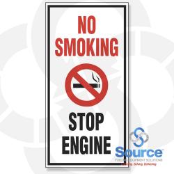 8 Inch X 16 Inch Decal - Single Faced - Fire Red/Black On White Background - No Smoking/Stop Engine 8 Inch X 16 Inch Decal - Single Faced - Fire Red/Black On White Background - No Smoking/Stop Engine